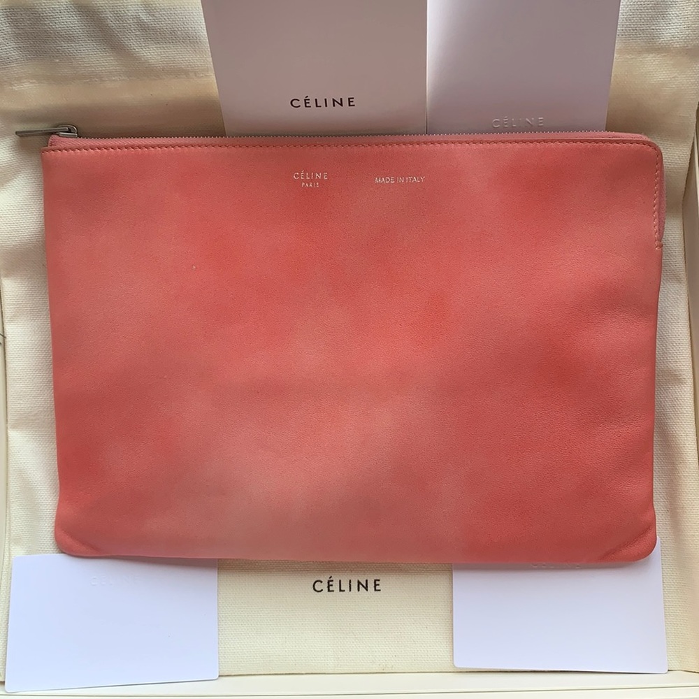 Celine Clutch Pouch rose leather&clear pvc tote - Picture 2 of 16